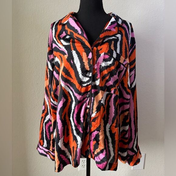 Diane Von Furstenberg Target Pajama Top Shirt Notch Collar Zebra Pink Sz 2X Plus - Picture 6 of 8